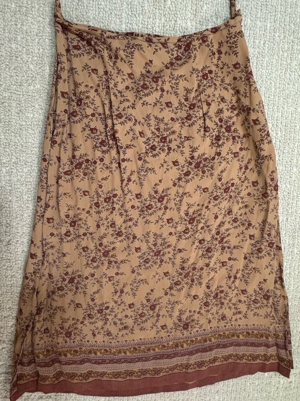 Angie Brown Floral Midi Skirt Women’s Size Small Zip Closure Boho Flowers